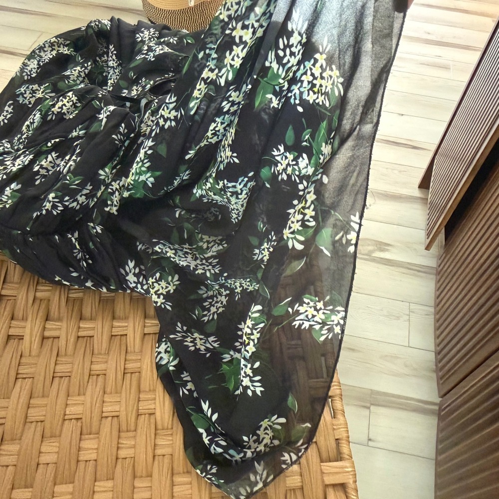 Sau Lee Georgina Ditsy Floral Gown Black Chiffon Pleated Bustier Maxi Dress Sz 4 - Picture 10 of 13